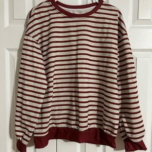 NWOT Striped Crewneck Sweatshirt in Burgundy and Cream